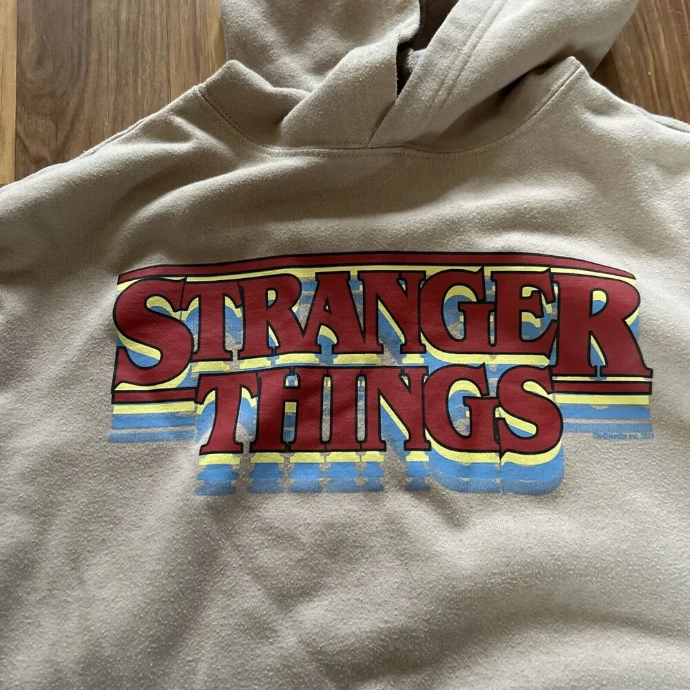 Stranger Things Old Navy Beige Pullover Hoodie Large Long Sleeve Unisex READ - Picture 2 of 9